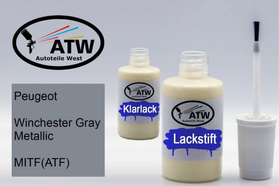 Peugeot, Winchester Gray Metallic, MITF(ATF): 20ml Lackstift + 20ml Klarlack - Set, von ATW Autoteile West.